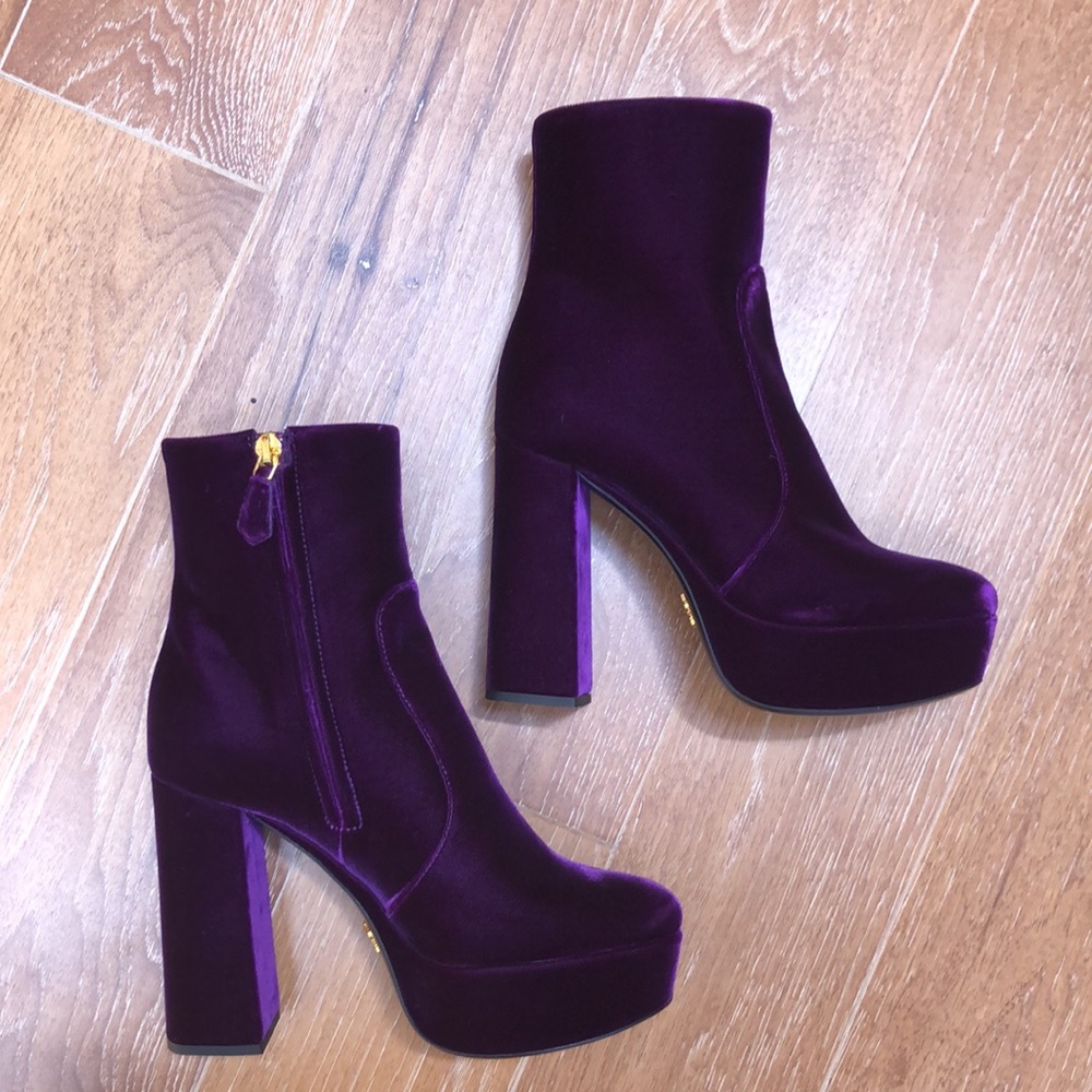 Prada Velvet 115 Magenta Platform Ankel Boots - 6 - Picture 8 of 15